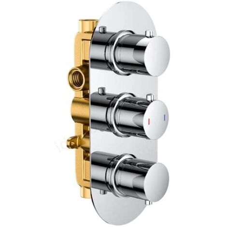 RAK Thermostatic Round 2 Outlet Concealed Shower Valve Triple Handle - Chrome