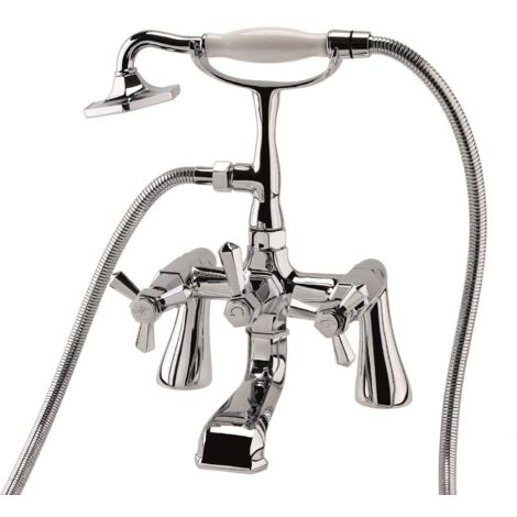 RAK Washington Shower Bath Mixer Tap Traditional Handheld Chrome Twin Crosshead