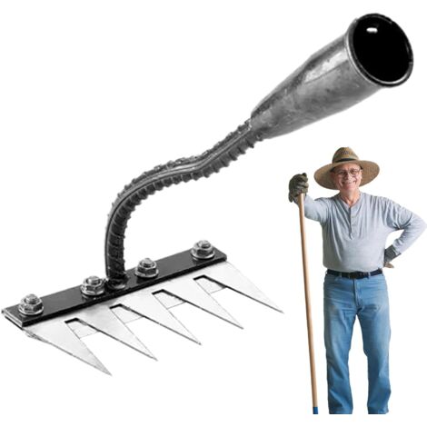 Rake de desmalezado de jardín de Acero al Carbono de los Dientes, rastrillo de Hierro, cultivador de Manos de jardinería, Garra de Mano para el césped del Patio Trasero del Patio