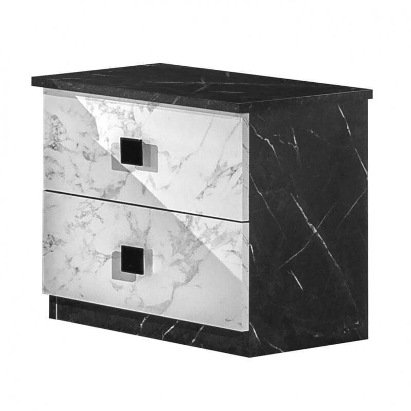 Rakham - Chevet 2 Tiroirs Effet Marbre Blanc