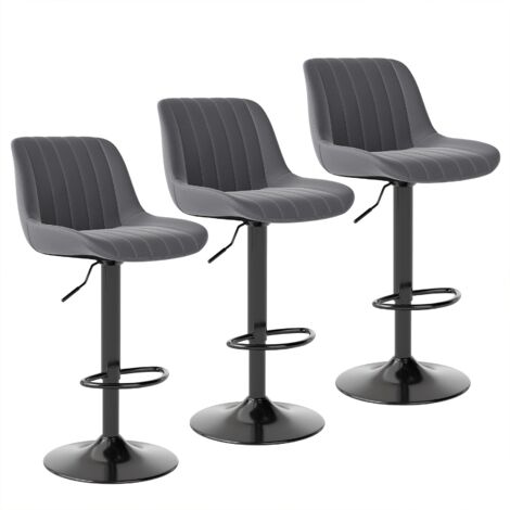 ralex-chair Tabourets de bar,avec Dossier et Repose-Pieds (Lot de 3,Gris)