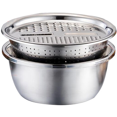 Rallador 3 en 1 de acero inoxidable con recipiente de 25/28 cm: rallador, colador, rebanador y mandolina.
