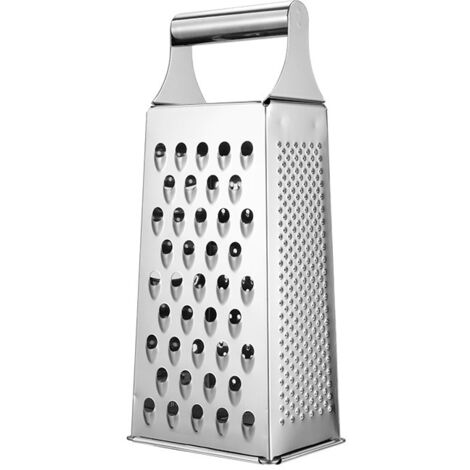 Rallador de acero inoxidable de 4 lados, rallador de verduras, rallador de queso, rallador manual, ideal para rallar, rebanar, picar, con base antideslizante (mango de acero inoxidable)