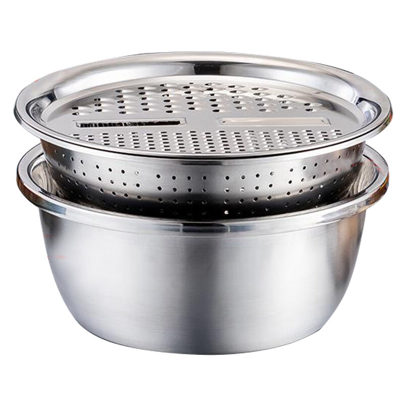 

Rallador de lavabo de cocina 3 en 1, colador multiusos, cortador, cortador, triturador con tapa, cortador de acero inoxidable, mandolina, lavado de