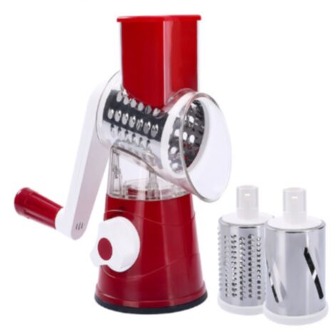 Rallador de queso manual giratorio y mandolina para verduras, frutos secos, zanahorias, pepinos y calabacines, con múltiples cuchillas de acero inoxidable (azul).