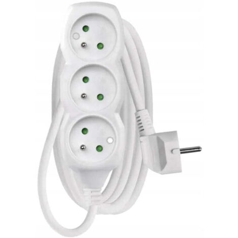 Rallonge 3 prises avec terre 2 m Multiprise blanche