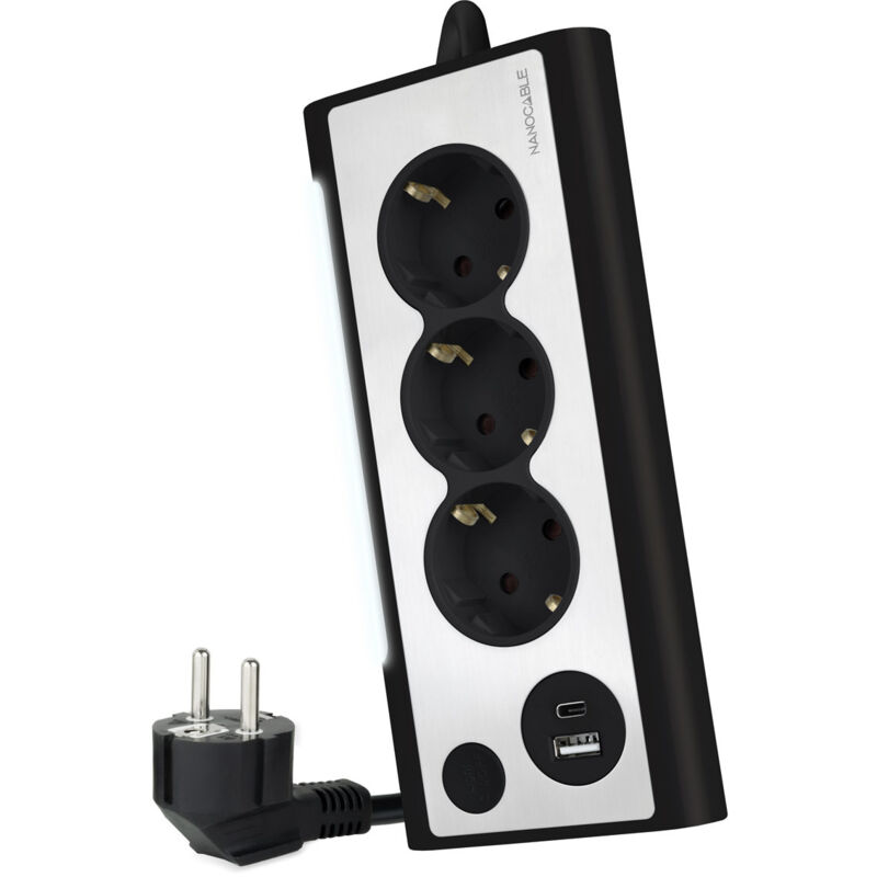 Nanocable 10.37.0013-bk Power Strip 3 Outlets With Usb Argent&eacute;