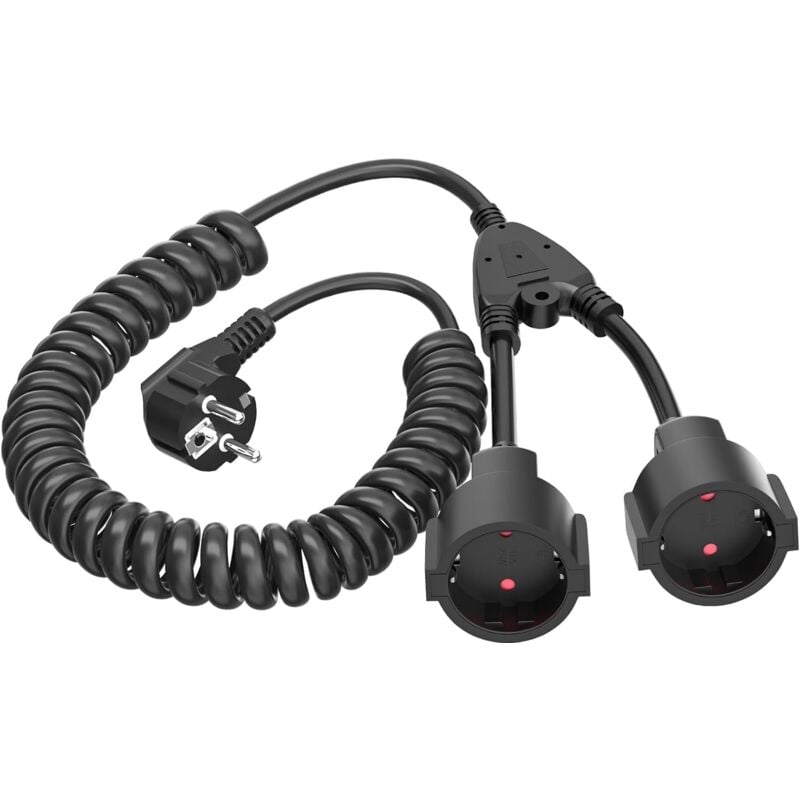Rallonge 3M avec 2 Prises Schuko, câble spiralé Rallonge spiralée de 0,6m à 3 m Max, rallonge spiralée avec Double Prise Schuko(230V/16 a), 2 Prises