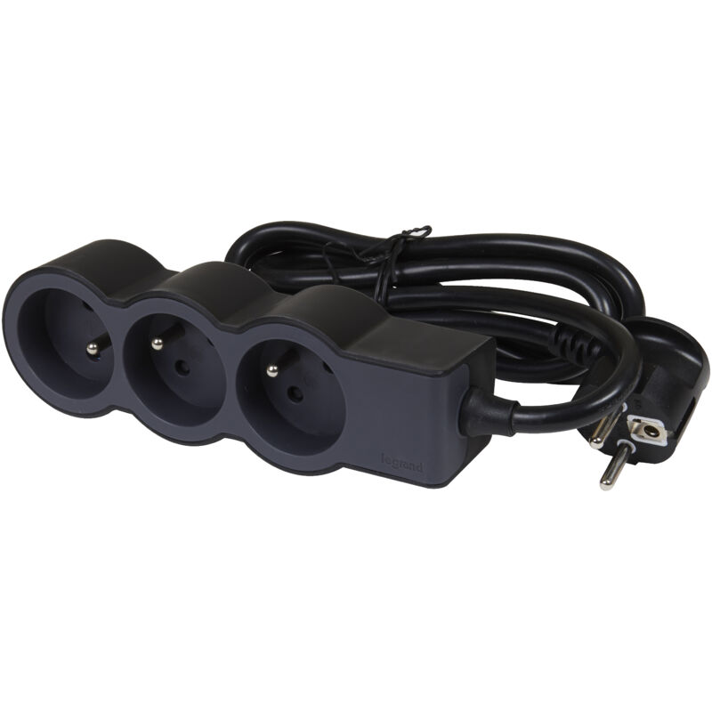 Legrand - Rallonge 3x2P+T avec cordon 1,5m 3G 1mm2 - noir/gris foncé (049472)