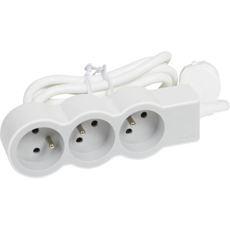 Legrand – Rallonge multiprise 3 prises 2P+T 3m – Courant 16A – Puissance 3680W – Bloc ultra-plat avec protection enfants – Finition blanche