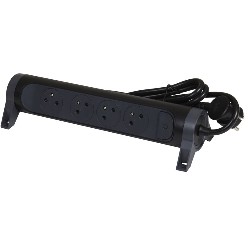 Rallonge multiprise avec bloc rotatif de 4 prises 2P+T Surface , interrupteur et cordon longueur 3m - Noir/Gris foncé - Legrand