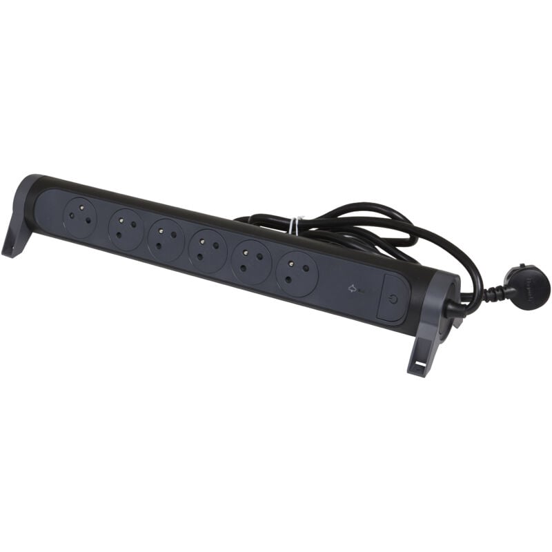 Rallonge multiprise avec bloc rotatif de 6 prises 2P+T Surface , interrupteur , parafoudre et cordon longueur 1,5m - Noir/Gris foncé - Legrand