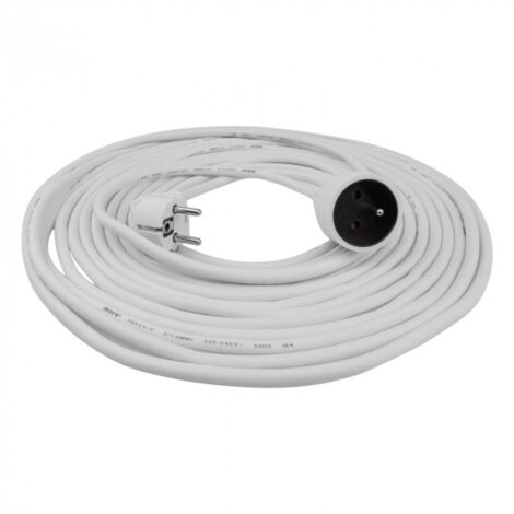 Rallonge à une prise 2P+T 16A 2500W 10 mètres, câble 3x1,5 blanc ECO LIGHT
