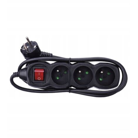 Rallonge avec interrupteur, 3 prises, 1,5 m /H05VV-F 3G1/ noir PC1311