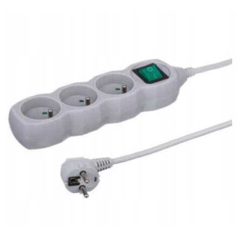 Rallonge avec interrupteur 3 prises 1,5 m Multiprise grise