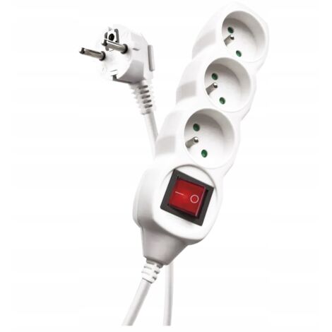 Rallonge avec interrupteur, 3 prises, 3 m, H05VV-F 3G1, blanche, P1313
