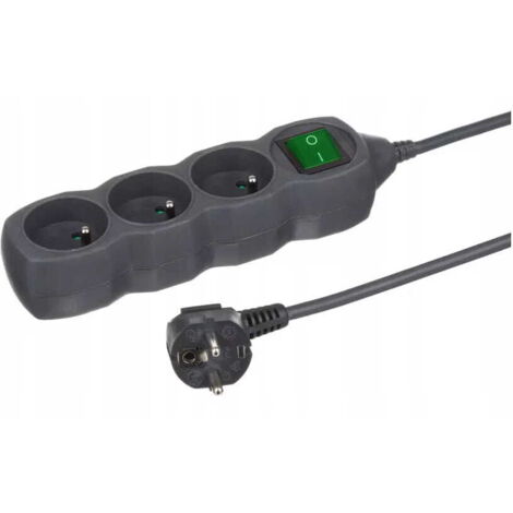 Rallonge avec interrupteur 3 prises 3m Multiprise graphite