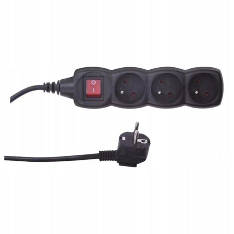 Rallonge avec interrupteur, 3 prises, avec/sans câble de 3 m /H05VV-F 3G1/ noir PC1313