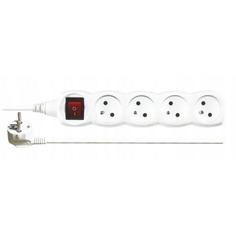 Rallonge avec interrupteur, 4 prises, 5 m, H05VV-F 3G1, blanche, P1415