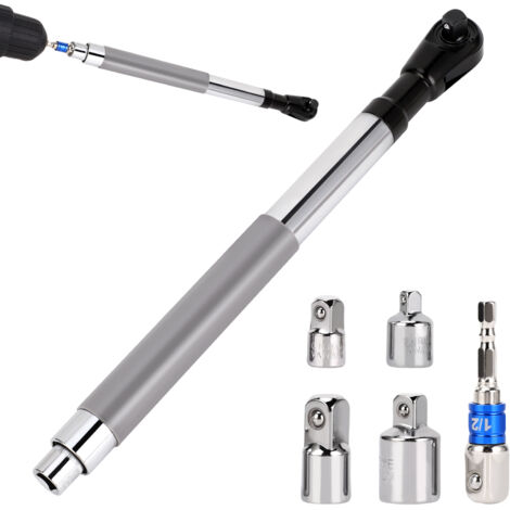 Rallonge coudée 1/2" pour clé électrique avec adaptateurs carrés polyvalents 3/8" et 1/4", rallonge de cliquet à impact pour espaces restreints