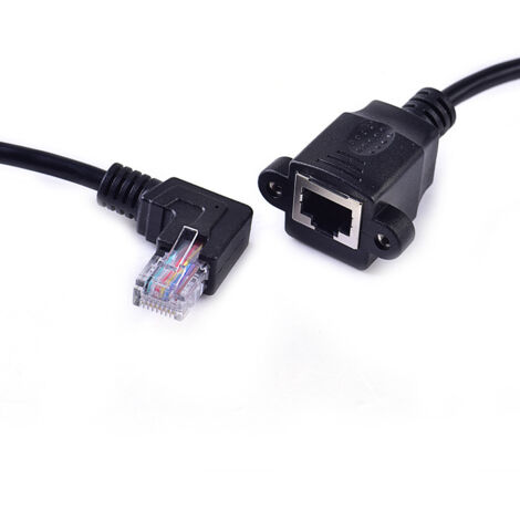 Rallonge de câble réseau coudée à gauche, connecteur RJ45 mâle-femelle avec trou de vis, connecteur réseau haut débit RJ45 mâle-femelle