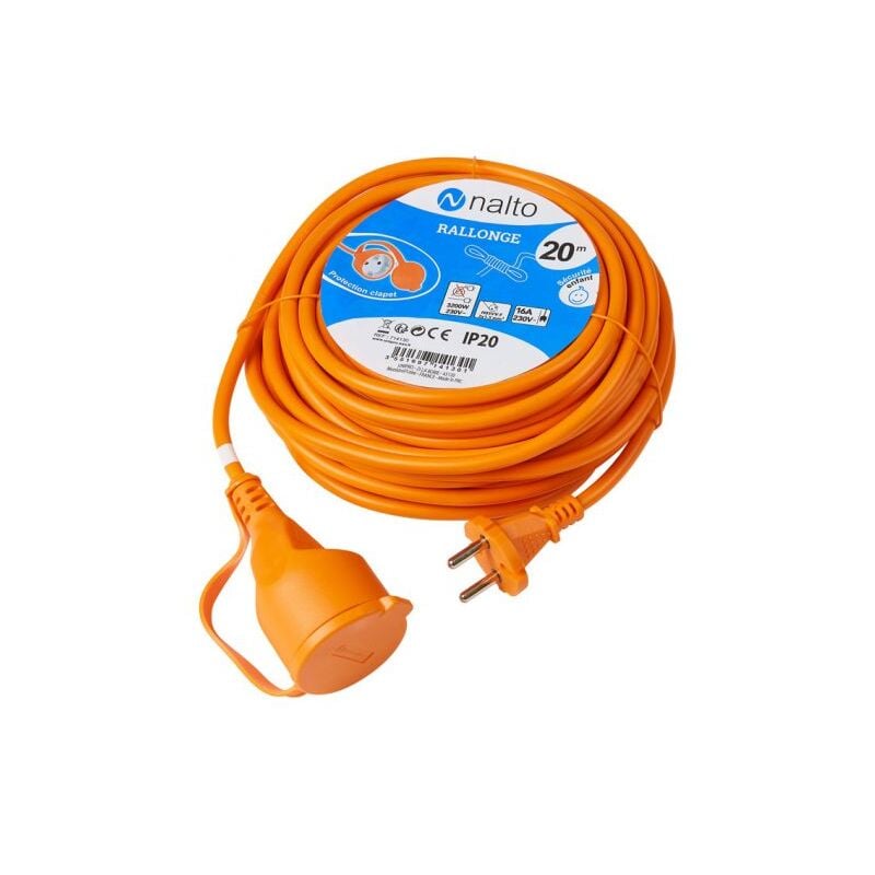 Rallonge de Jardin 20 m Câble Orange 2G 1,5mm2 Avec Clapet de Protection NALTO