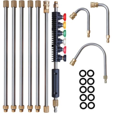 Rallonge de nettoyeur haute pression, 10 packs de lance de nettoyeur haute pression avec 5 embouts de buse d'atomisation, 1 tige courbée pour nettoyer les gouttières, 1/4" Quick Connect, 4000 PSI