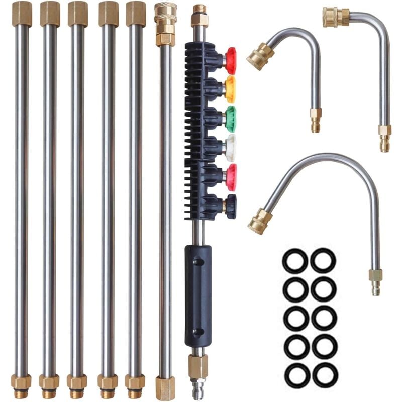 Rallonge de nettoyeur haute pression, 10 packs de lance de nettoyeur haute pression avec 5 embouts de buse d'atomisation, 1 tige courbée pour