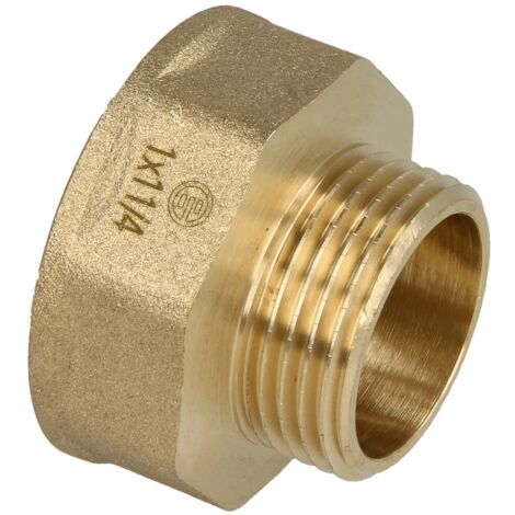 Rallonge de réduction FF/FM 1 1/4’’ x 1’’ hexagonale laiton nu