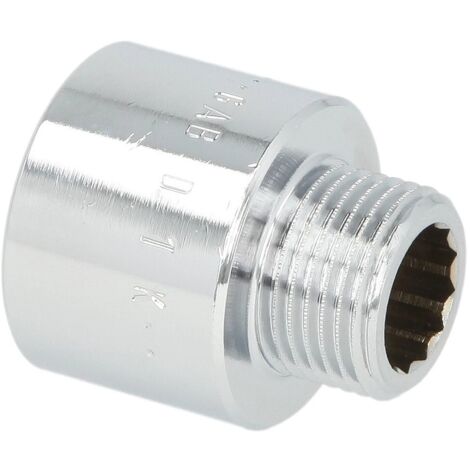 Rallonge de réduction FF/FM 1/2'' x 3/8' avec polyèdre intérieur laiton chromé