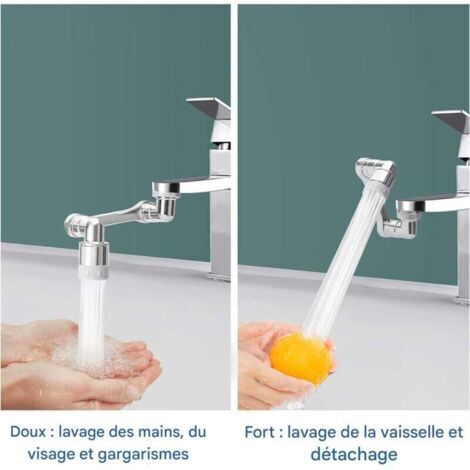 Rallonge de robinet rotative anti-éclaboussures 1080 avec filtre et douchette rotative, idéale pour les cuisines - Deux modes de débit d'eau