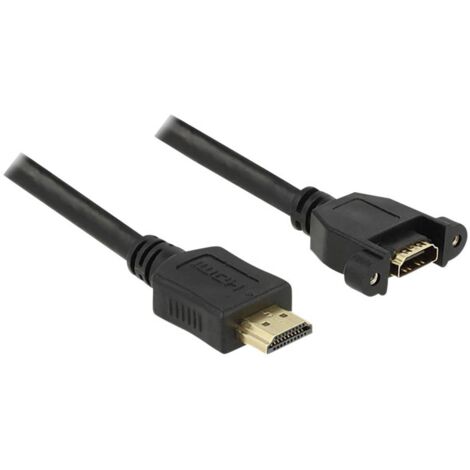 Rallonge Delock HDMI Fiche mâle HDMI-A, Prise femelle HDMI-A 1.00 m noir 85102 vissable, contacts dorés Câble HDMI