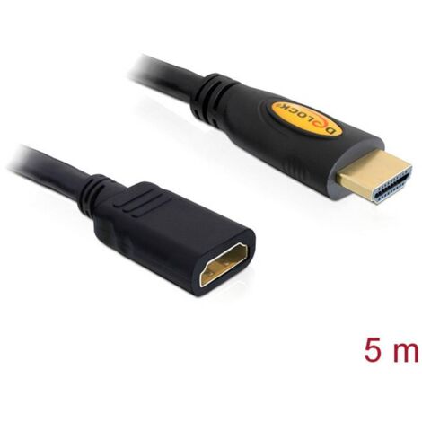 Rallonge Delock HDMI Fiche mâle HDMI-A, Prise femelle HDMI-A 5.00 m noir 83082 4K UHD, contacts dorés Câble HDMI