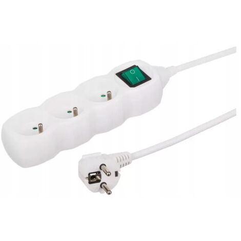 Rallonge électrique à 3 prises de 1,0 m avec interrupteur, 3 x 1,0 mm OWY, blanche 35310