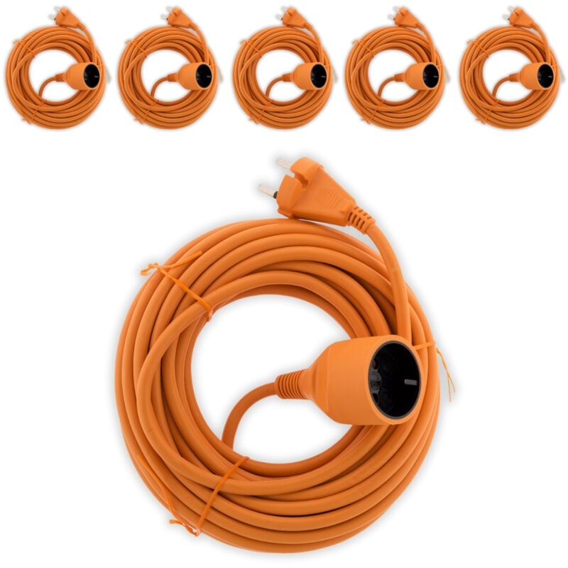 Lot de 6 prolongateurs 16A HO5VV-F 2x 1,5mm² 2P sans terre - Orange 20m Zenitech