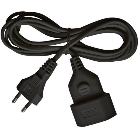 Rallonge électrique prolongateur à prise plate - IP20 NOIR - 5m - H03VVH2-F 2X0,75