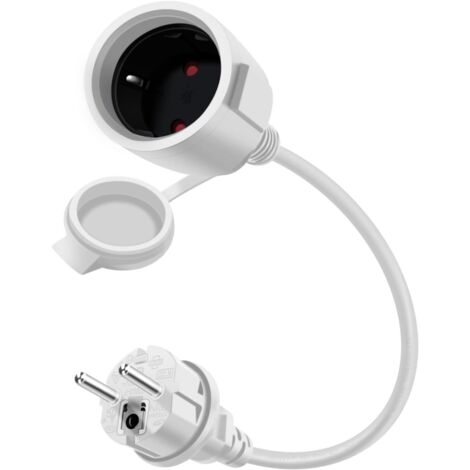 Rallonge Électrique Schuko - 1 Prise - Caoutchouc IP44 - 16A 250V - Intérieur Extérieur - Blanc 0,5m