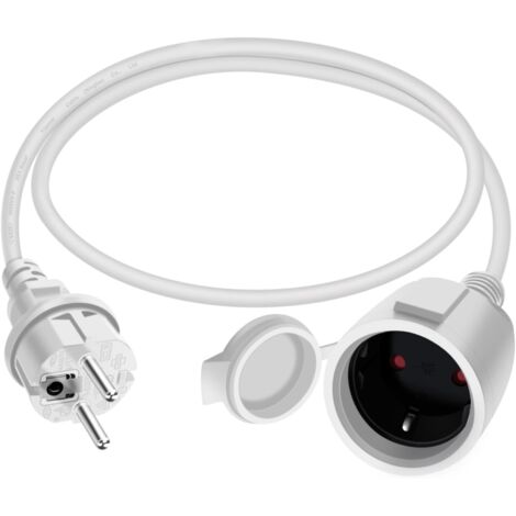 Rallonge Électrique Schuko - 2 Prises - Caoutchouc IP44 - 16A 250V - Intérieur Extérieur - Blanc 1,5m