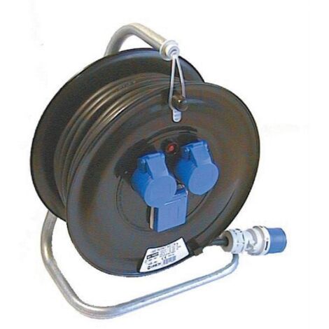 Rallonge industrielle avec enrouleur de câble 30 m support métallique 2 prises 16a+t - 220v - Salone