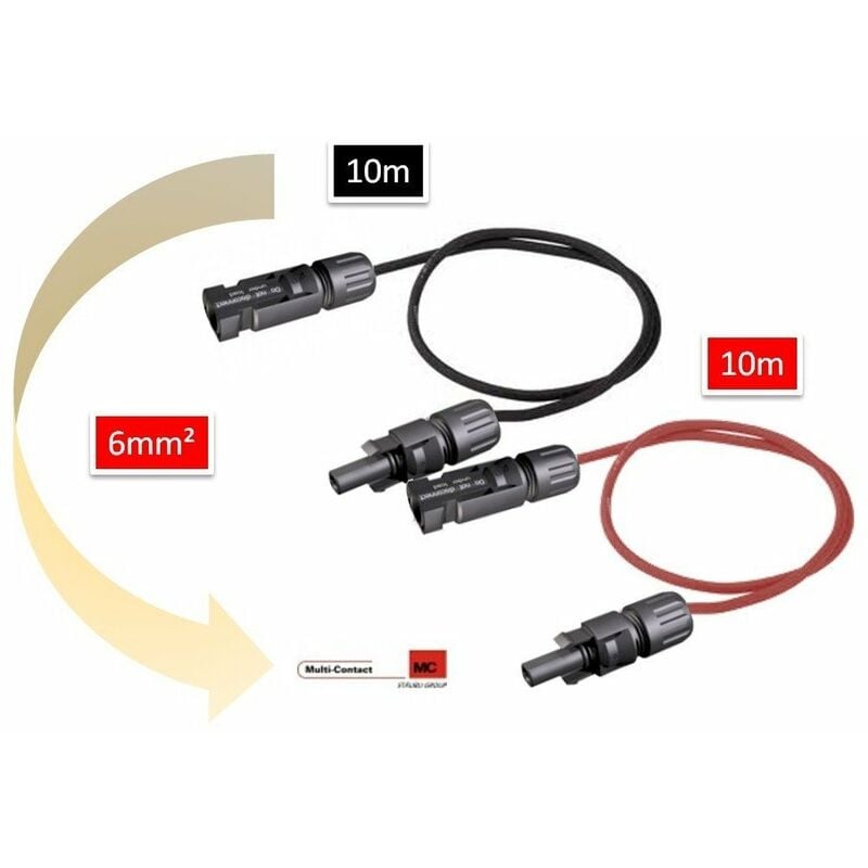 Multi Contact - Rallonge mc4 10 mêtres (2 x 10m) fil panneaux solaire 6mm2