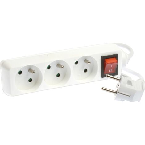 Rallonge multiprise 3 prises et interrupteur - cordon 1,5m - Eur'Ohm