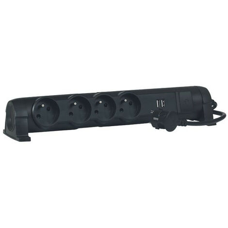 RALLONGE MULTIPRISE 4X2P+T 1,5M 2 USB NOIR LEGRAND 050391