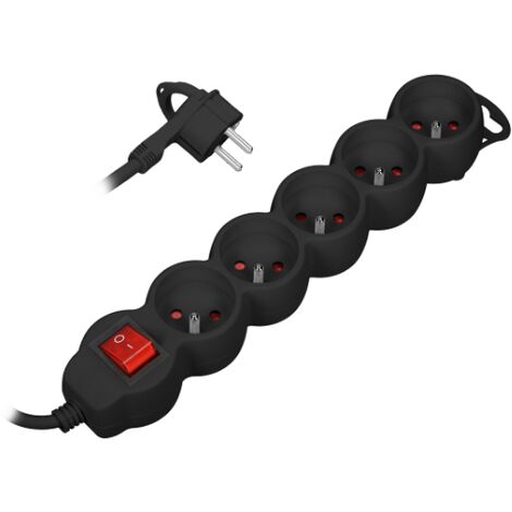 Rallonge multiprise 5 prises avec interrupteur couleur noire - Orno