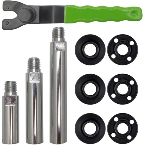 Rallonge pour meuleuse d'angle 5/8" -11 avec bielle, clé à molette réglable pour meuleuse, kit d'écrous à bride, rallonge pour polisseuse automobile, rallonge pour polisseuse rotative (3", 4" et 5,5")