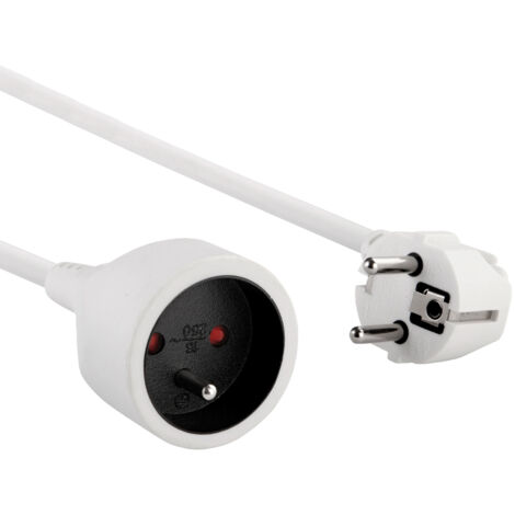 Rallonge Prolongateur électrique 3M 16A, Mâle à Femelle, Section 3G1,5 mm, Blanc