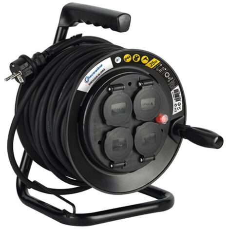 Rallonge Prolongateur électrique IP44 Profesionnelle 25M avec enrouleur Noir, Section 3G1,5 mm