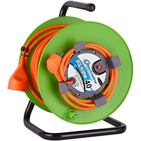 Rallonge Prolongateur Jardín 40M avec enrouleur 16A, Section 3G1,5 mm, Orange/Vert