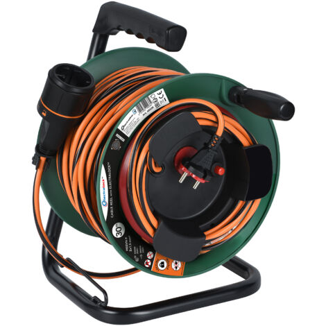 Rallonge Prolongateur Jardín avec Enrouleur Fixe 30M 2x1.5mm, prise EU Electralock avec un système qui empêche la déconnexione