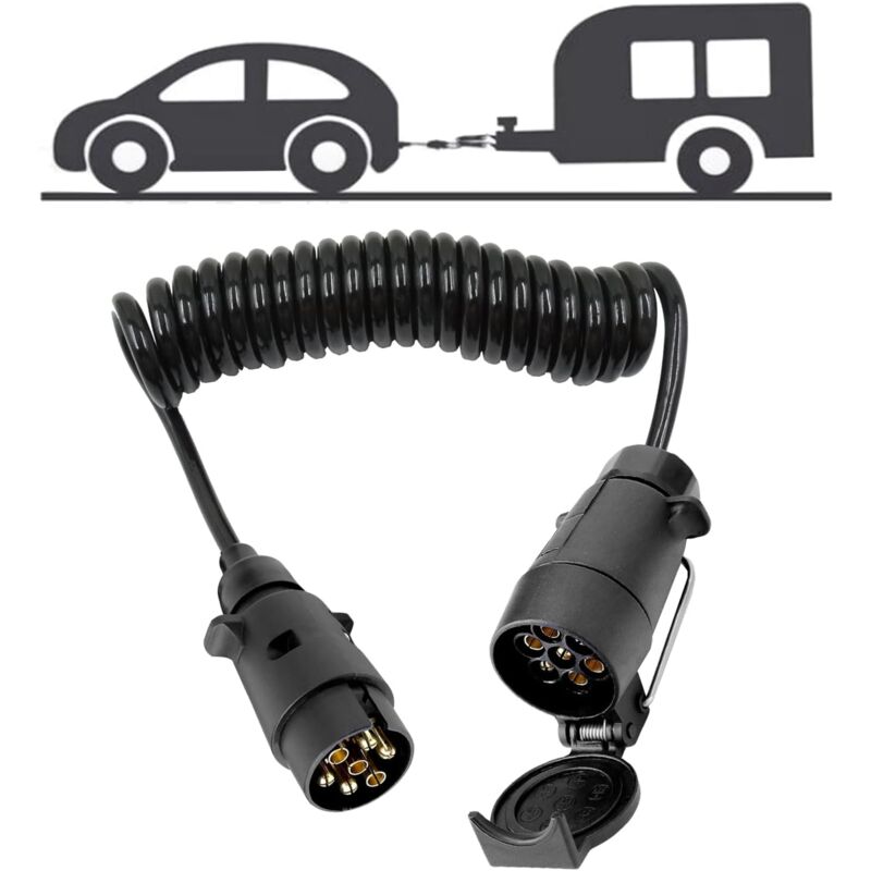 Rallonge Remorque 7 Broches 3m Spirale Extension Câble Rallonge Prise Remorque Connecteur de Câble de Printemps de Câblage Prise par Caravane Camion