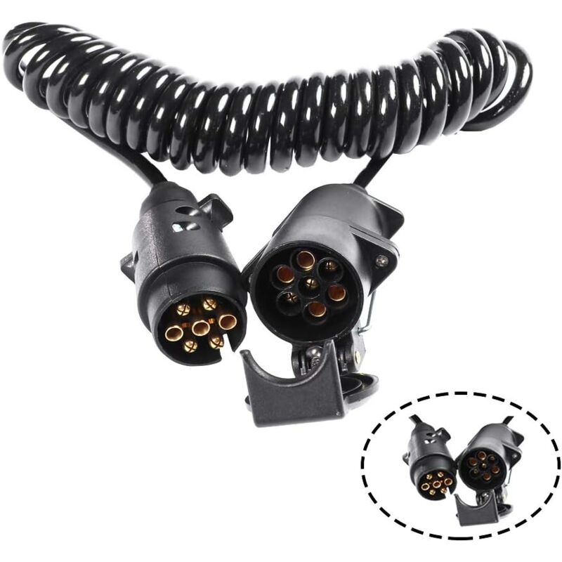 Rallonge Remorque 7Broches 3m,12V Rallonge Spirale Câble Remorque 7Broches Prise Mâle Female